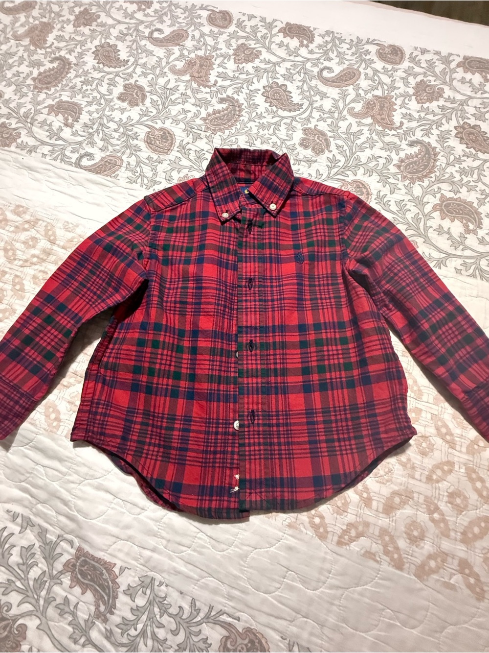 Ralph Lauren Red and Green Plaid Button-Down Shirt